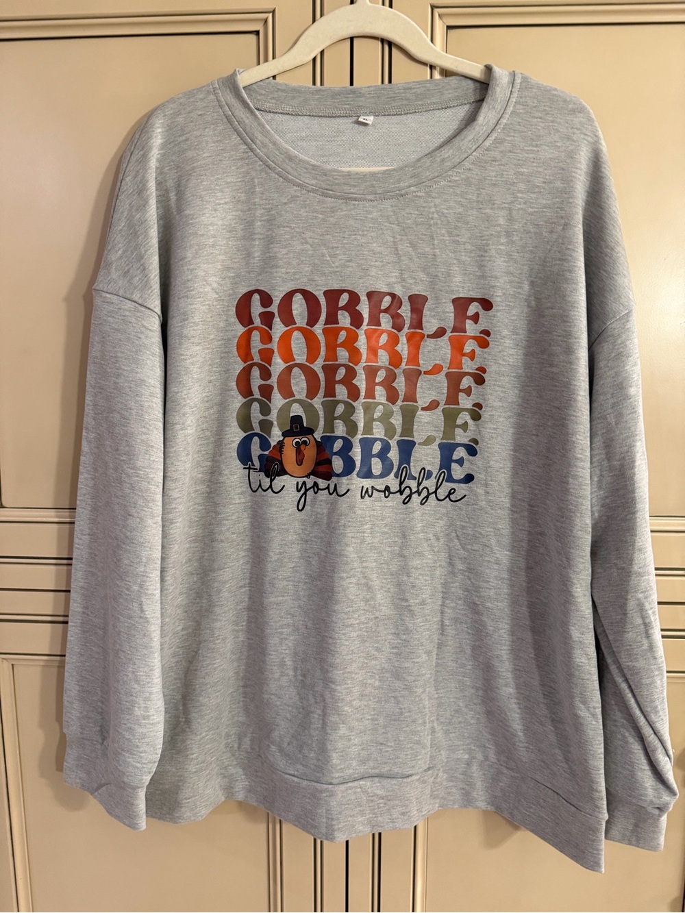 New Holiday Fall Gobble Til You Wobble Crewneck Graphic Sweater Sweatshirt Sz XL